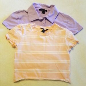 Forever 21 Juniors Lot of 2 Cropped Tops Purple & Pink/White Striped Size Small
